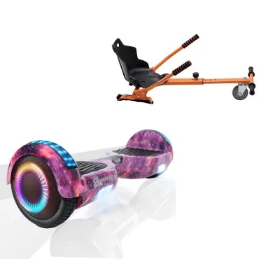 6.5 inch Hoverboard with Standard Hoverkart, Regular Galaxy Pink PRO, Extended Range and Orange Ergonomic Seat, Smart Balance