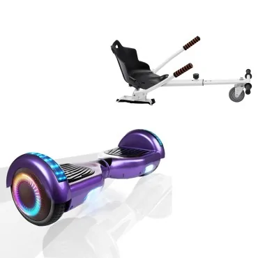6.5 inch Hoverboard with Standard Hoverkart, Regular Purple PRO, Standard Range and White Ergonomic Seat, Smart Balance