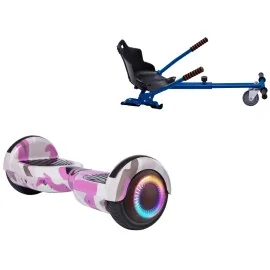 6.5 inch Hoverboard with Standard Hoverkart, Regular Camouflage Pink PRO, Extended Range and Blue Ergonomic Seat, Smart Balance